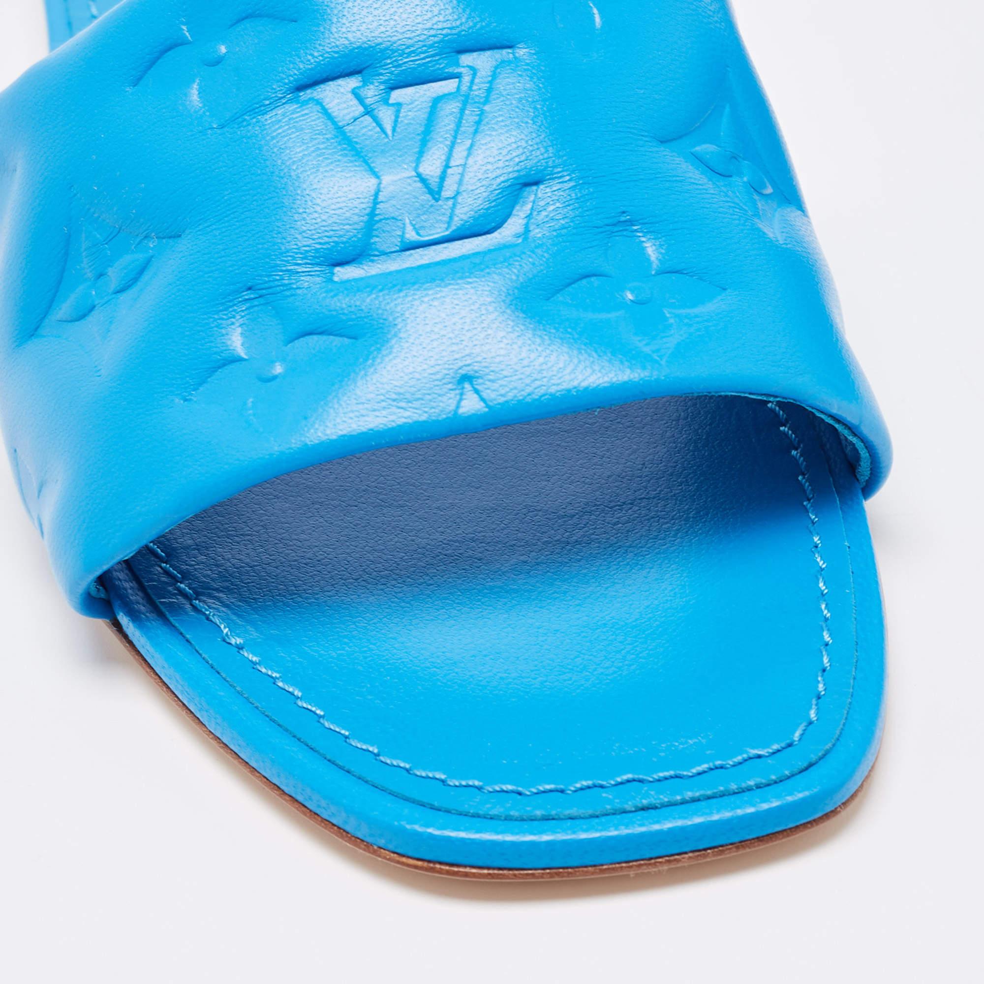 Louis Vuitton Blue Leather Revival Flat Slides Size 38 2
