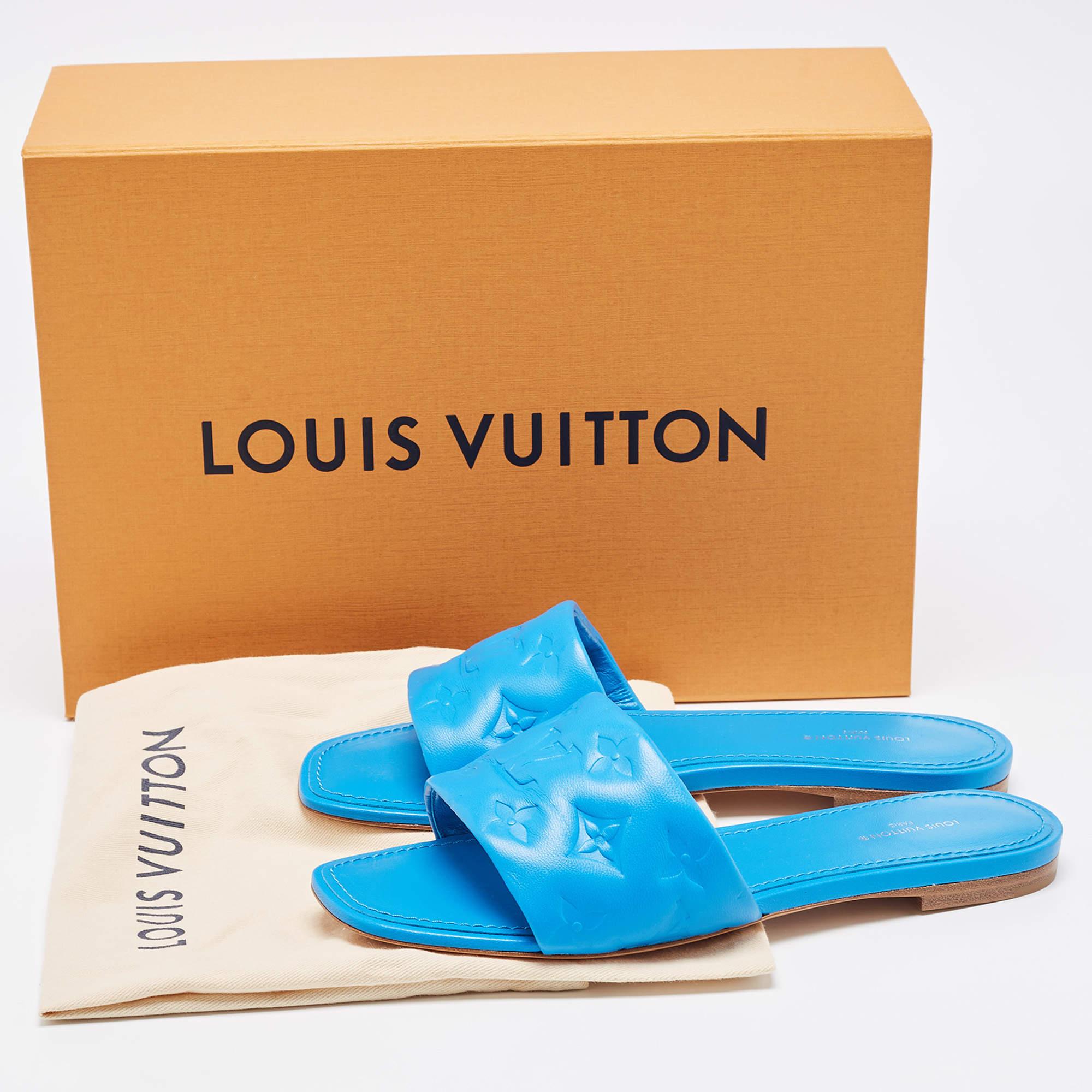 Louis Vuitton Blue Leather Revival Flat Slides Size 38 5