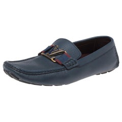Louis Vuitton Blue Leather Ribbon Monte Carlo Loafers Size 42