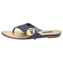 Louis Vuitton Blue Leather Thong Flat Slides Size 37