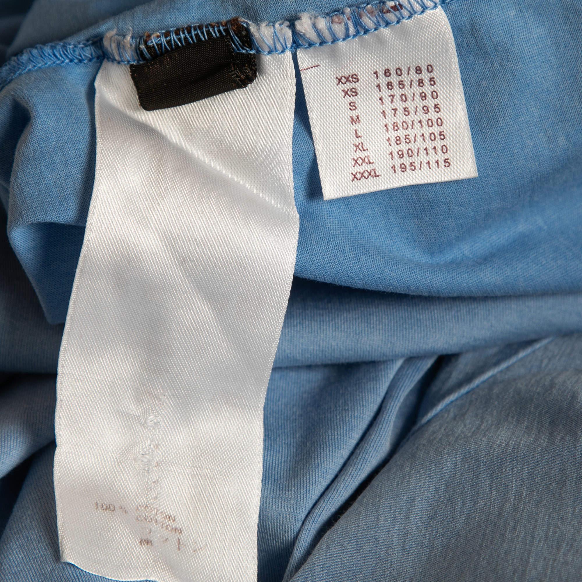 Louis Vuitton Blue Logo Printed Cotton Knit t-Shirt S In Good Condition For Sale In Dubai, Al Qouz 2