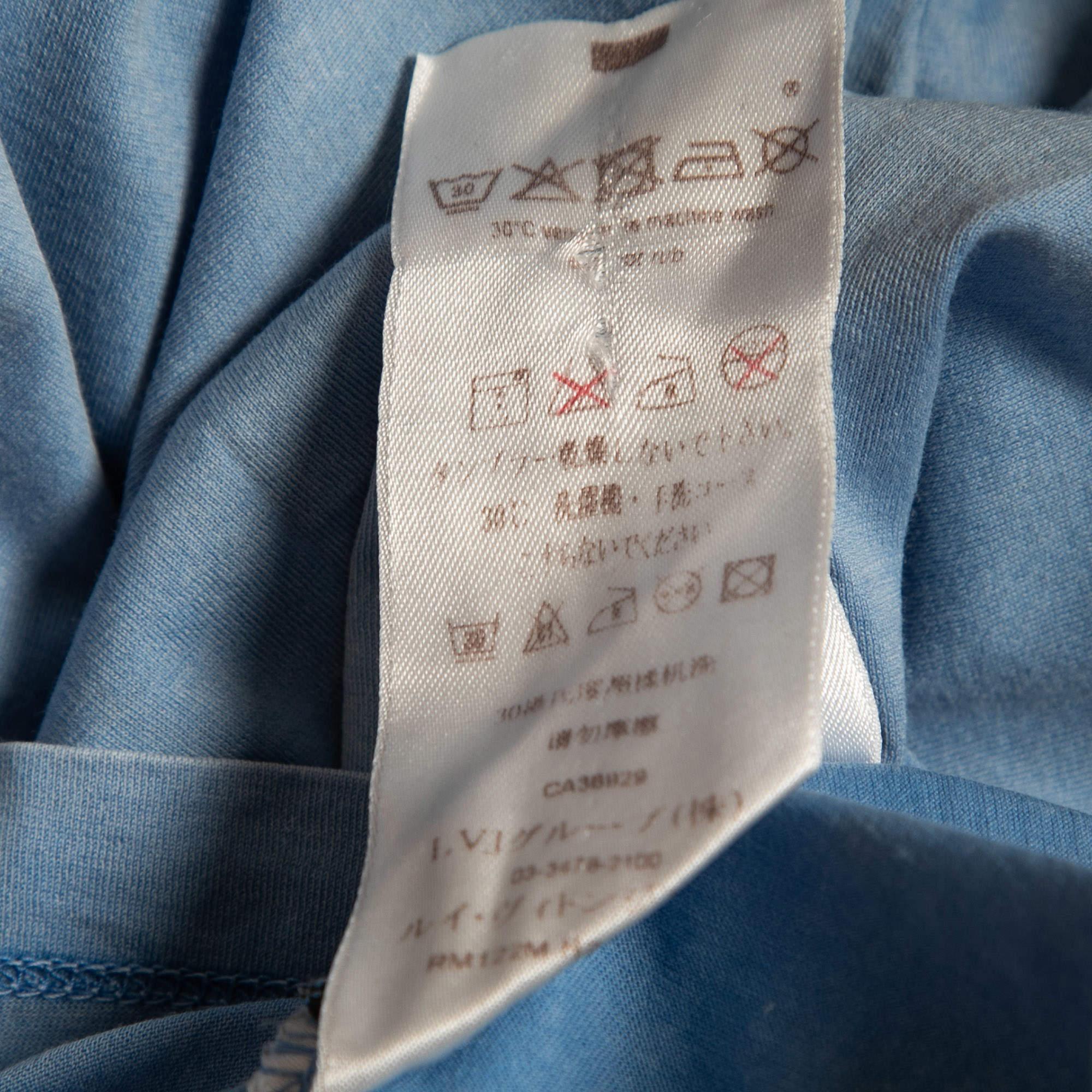 Men's Louis Vuitton Blue Logo Printed Cotton Knit t-Shirt S For Sale