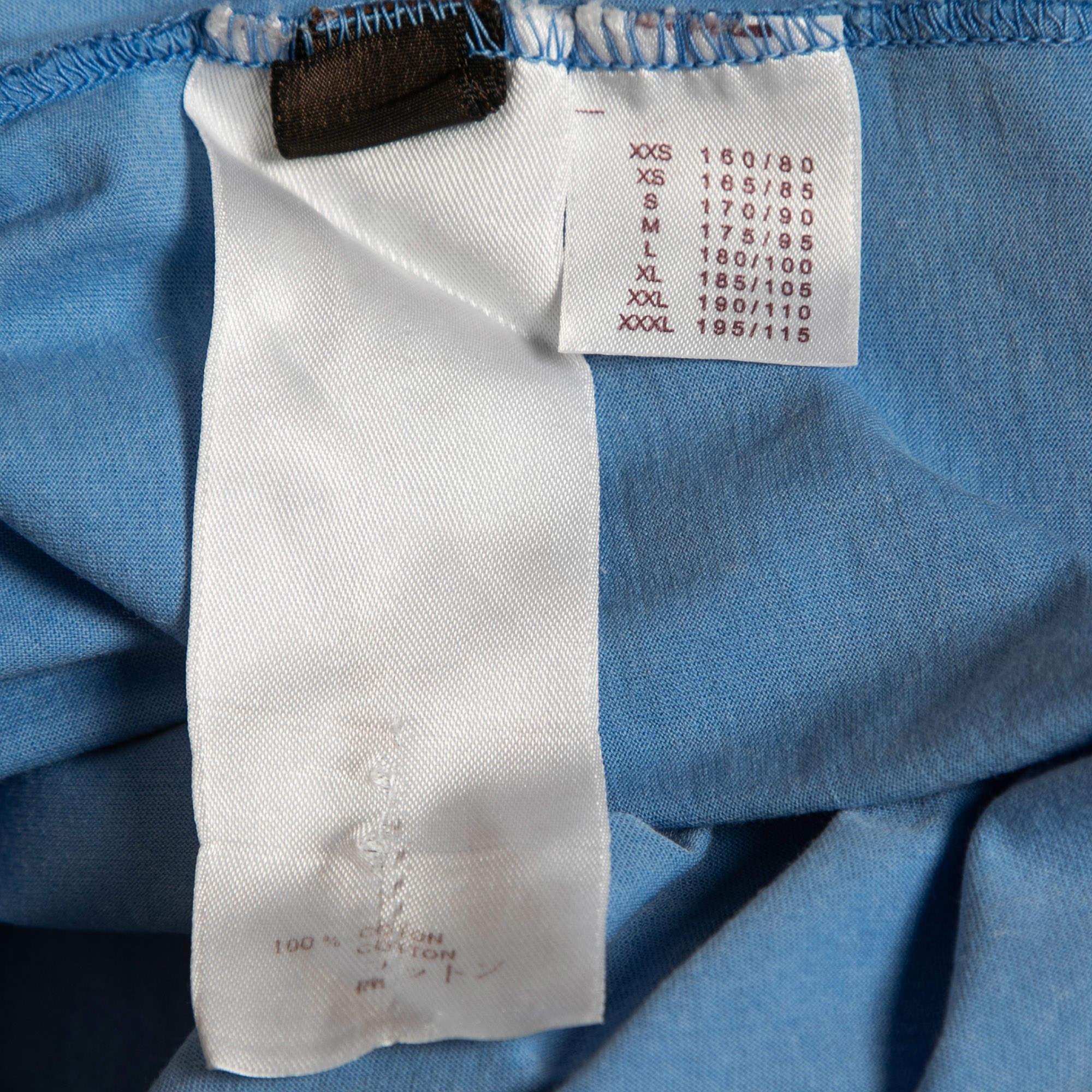 Louis Vuitton Blue Logo Printed Cotton Knit t-Shirt S For Sale 1