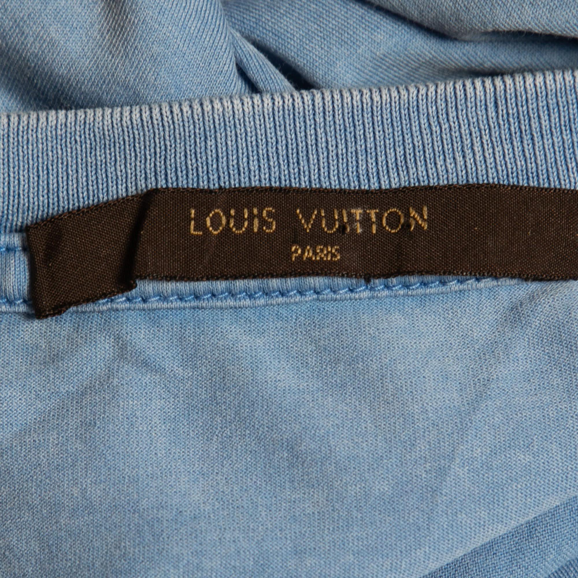 Louis Vuitton Blue Logo Printed Cotton Knit t-Shirt S For Sale 2