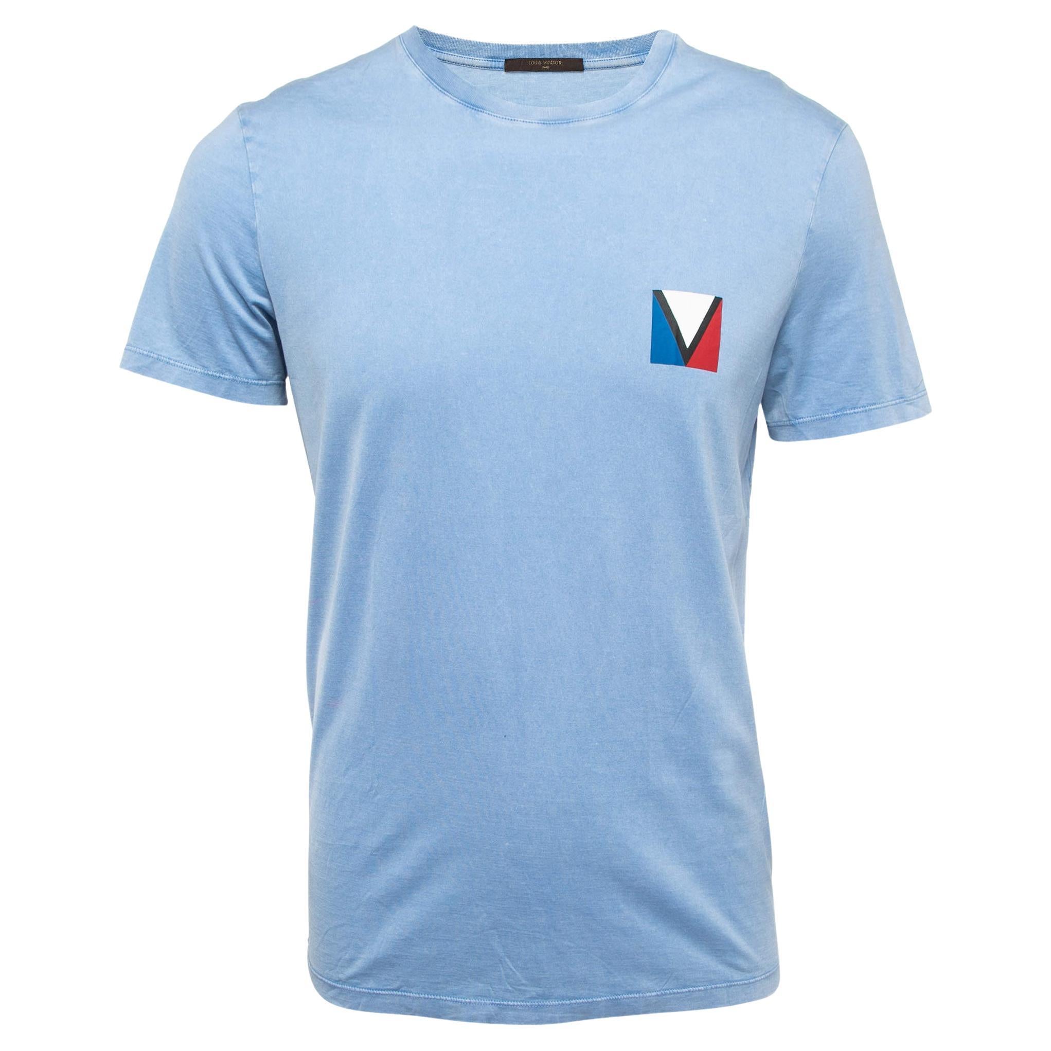 Louis Vuitton Blue Logo Printed Cotton Knit t-Shirt S For Sale