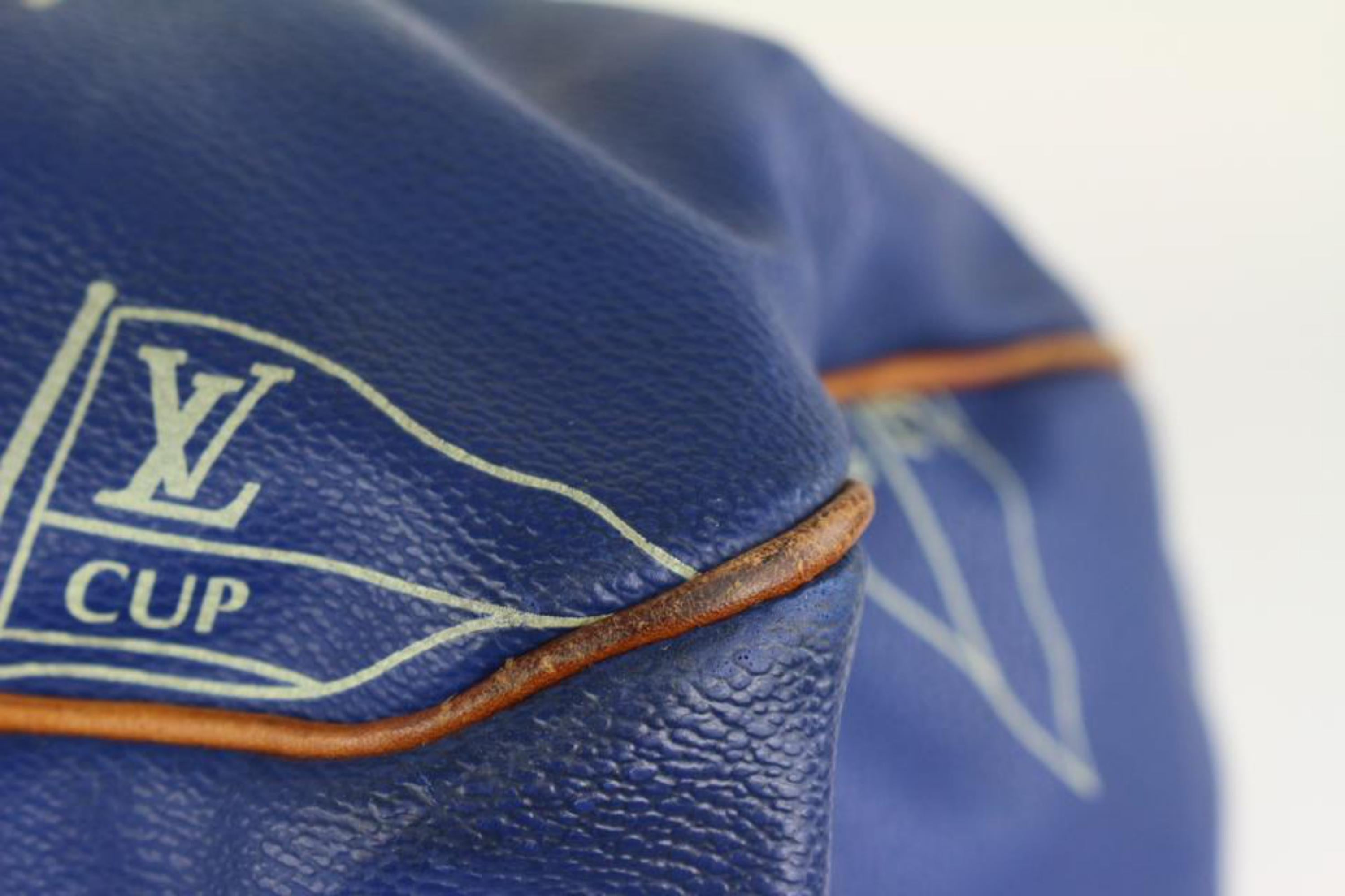 Louis Vuitton Blue LV Cup Sac Plein Air Long Keepall Bag 1015lv43 In Fair Condition For Sale In Dix hills, NY