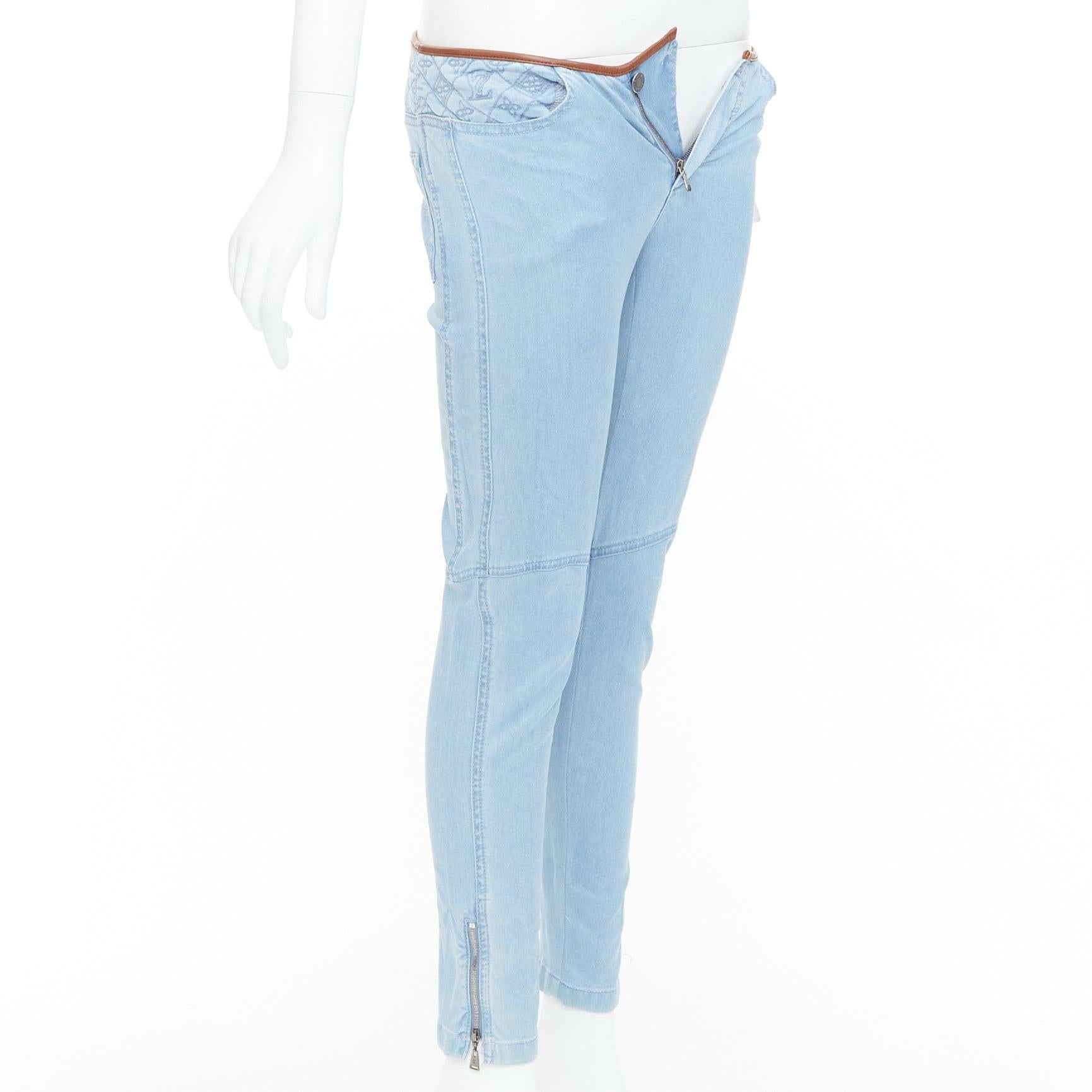 Blue LOUIS VUITTON blue LV monogram brown lambskin trim skinny jeans FR34 XS