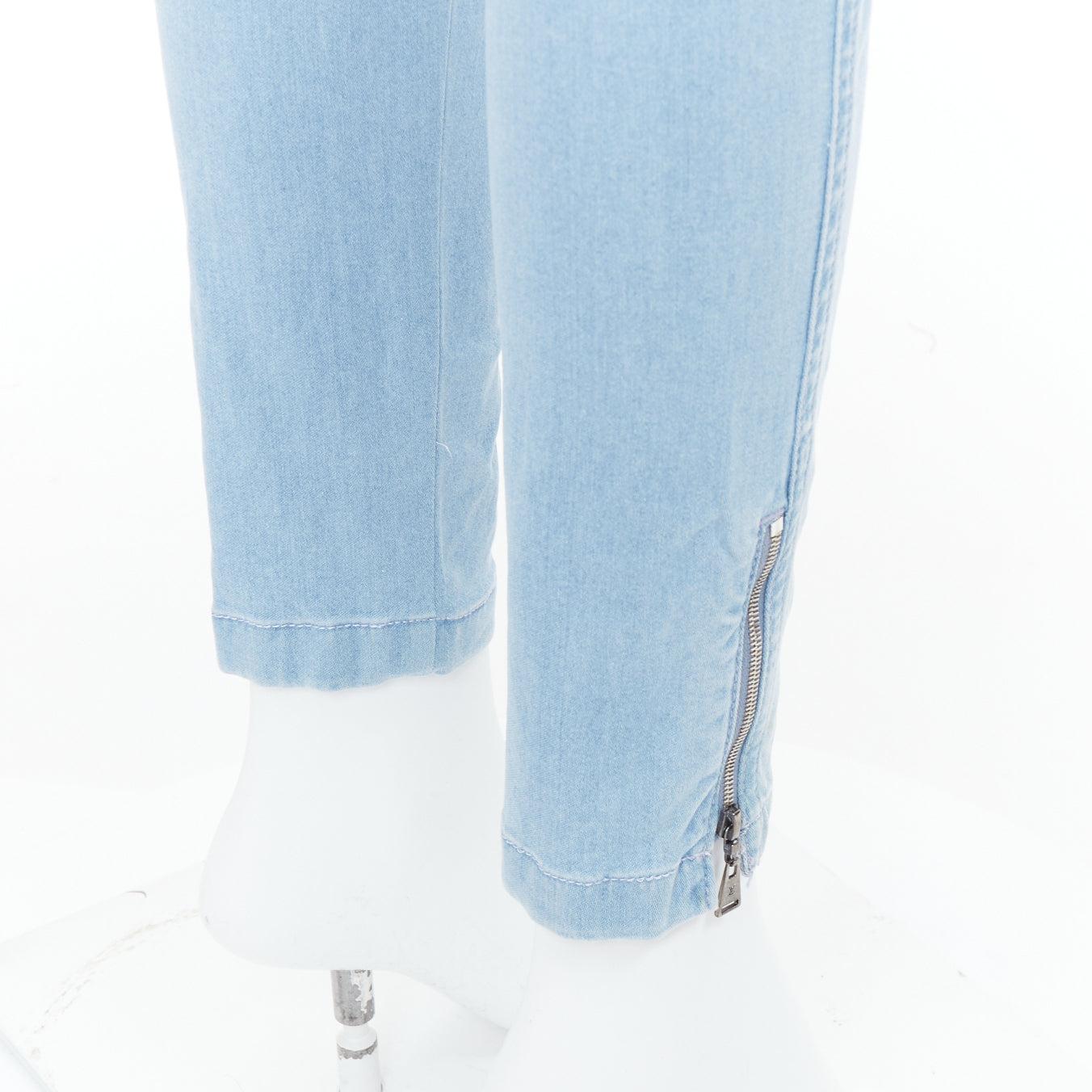 LOUIS VUITTON blue LV monogram brown lambskin trim skinny jeans FR34 XS 2