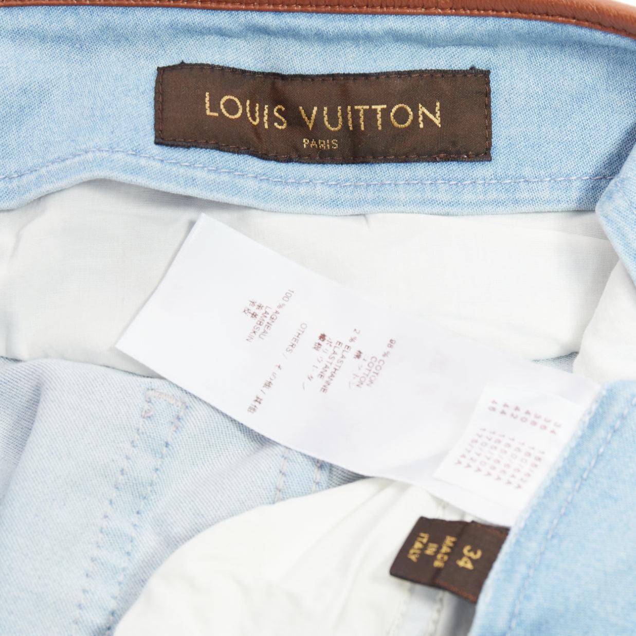 LOUIS VUITTON blue LV monogram brown lambskin trim skinny jeans FR34 XS 3