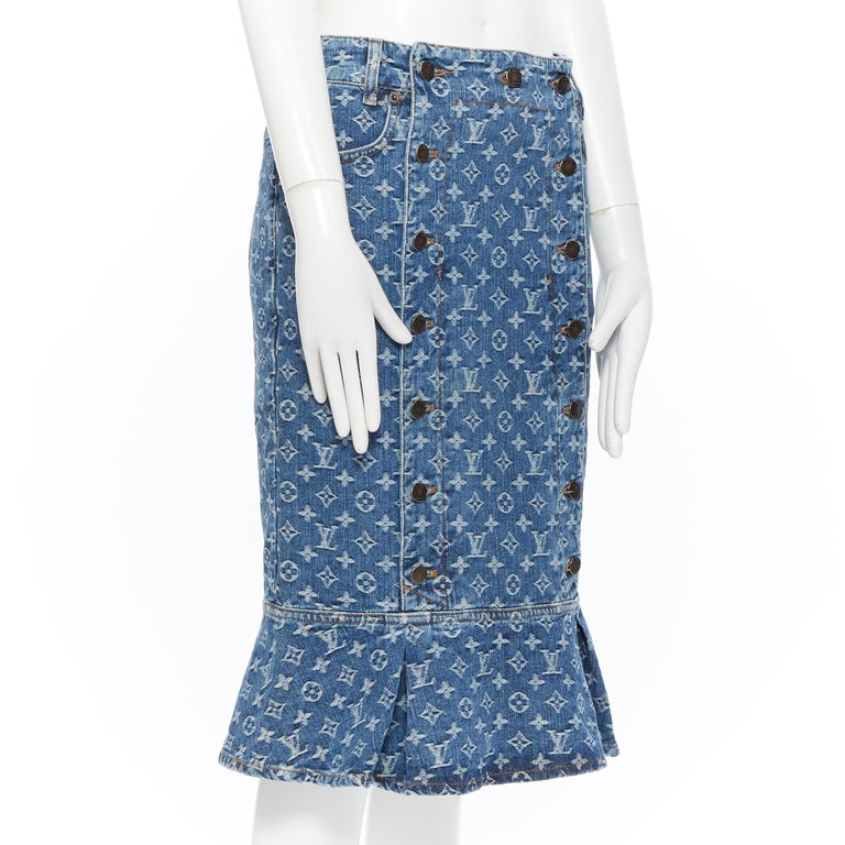 Louis Vuitton® Nautical Print AsyMMetrical Pleat Skirt Blue. Size