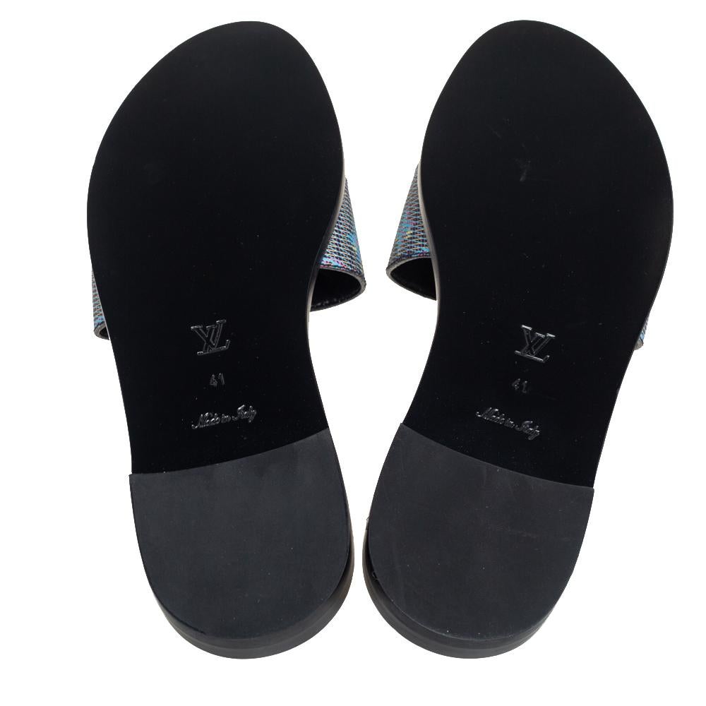 Louis Vuitton Blue LV Pop Monogram Canvas Lock It Flat Slide Sandals Size 41 2