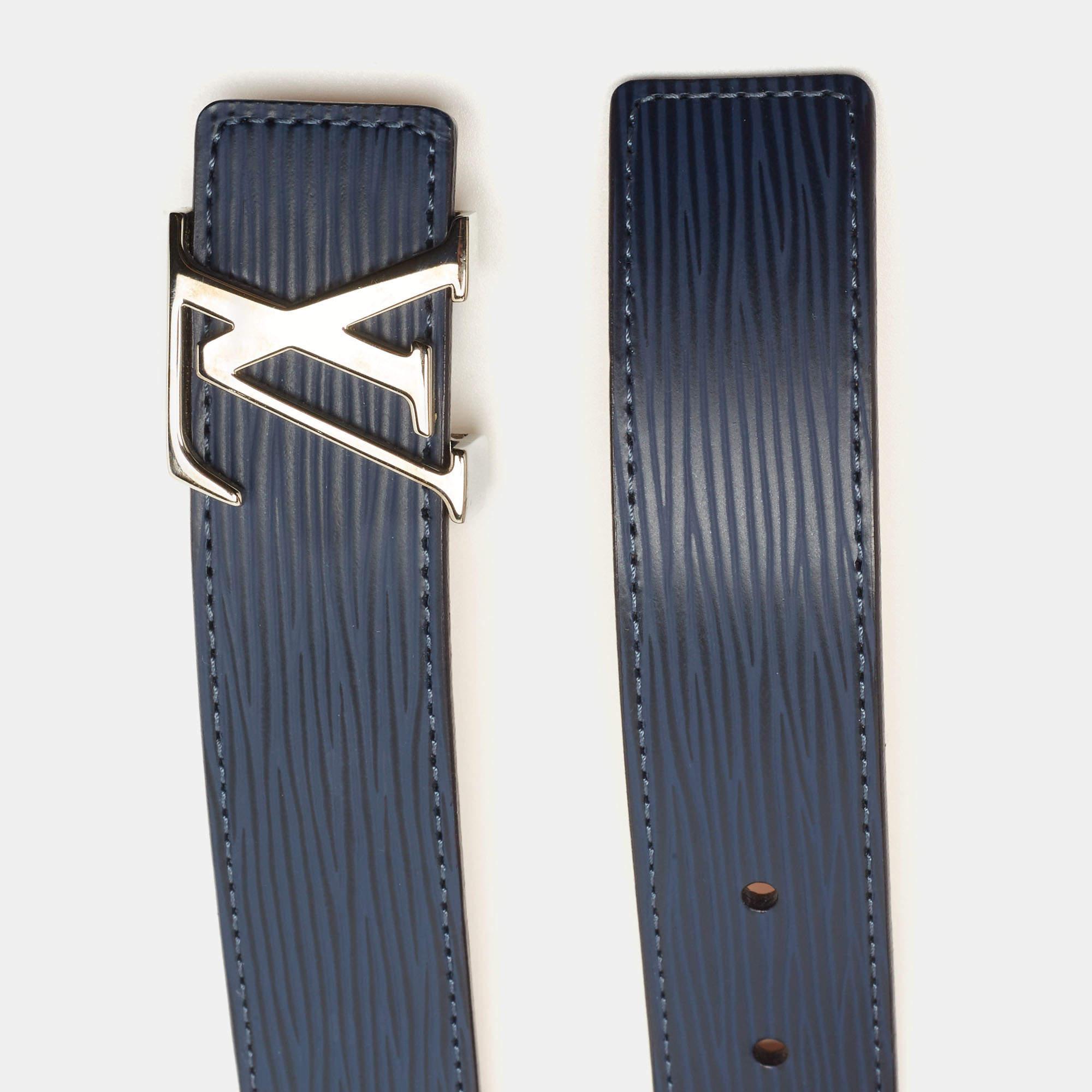 Women's Louis Vuitton Blue Marine Epi Leather LV Initials Belt 90CM