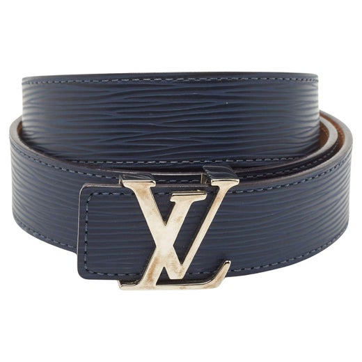 Men's black leather Louis Vuitton Belt with palladium plated logo-engraved  at 1stDibs