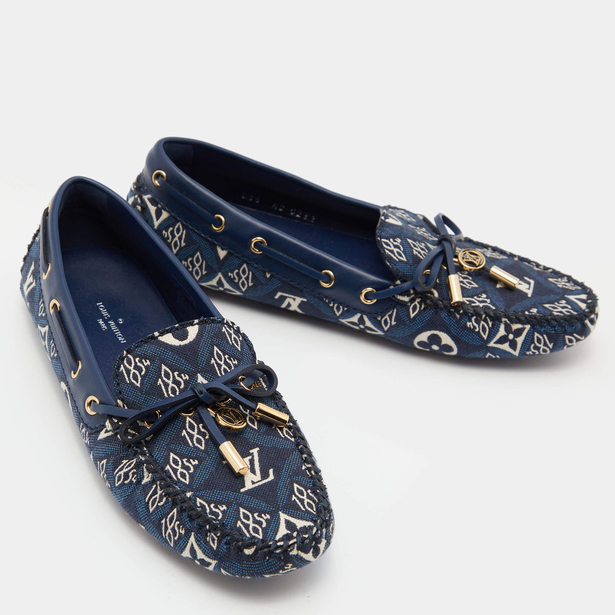 Women's Louis Vuitton Blue Monogram Canvas and Leather 1854 Gloria Loafers Size 36