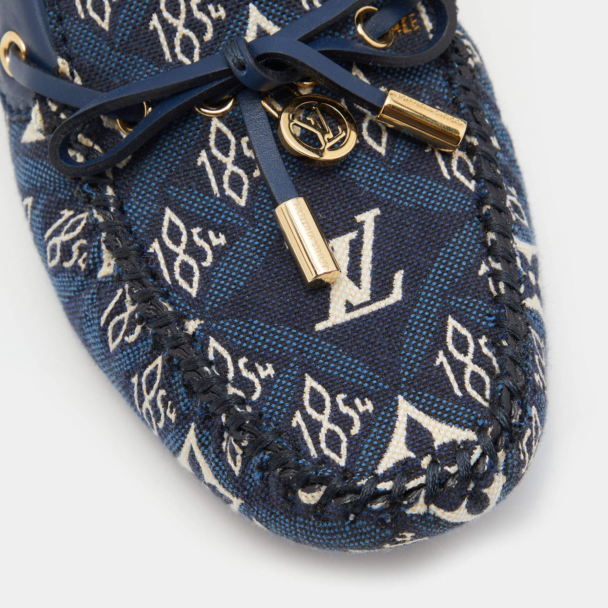 Louis Vuitton Blue Monogram Canvas and Leather 1854 Gloria Loafers Size 36 1