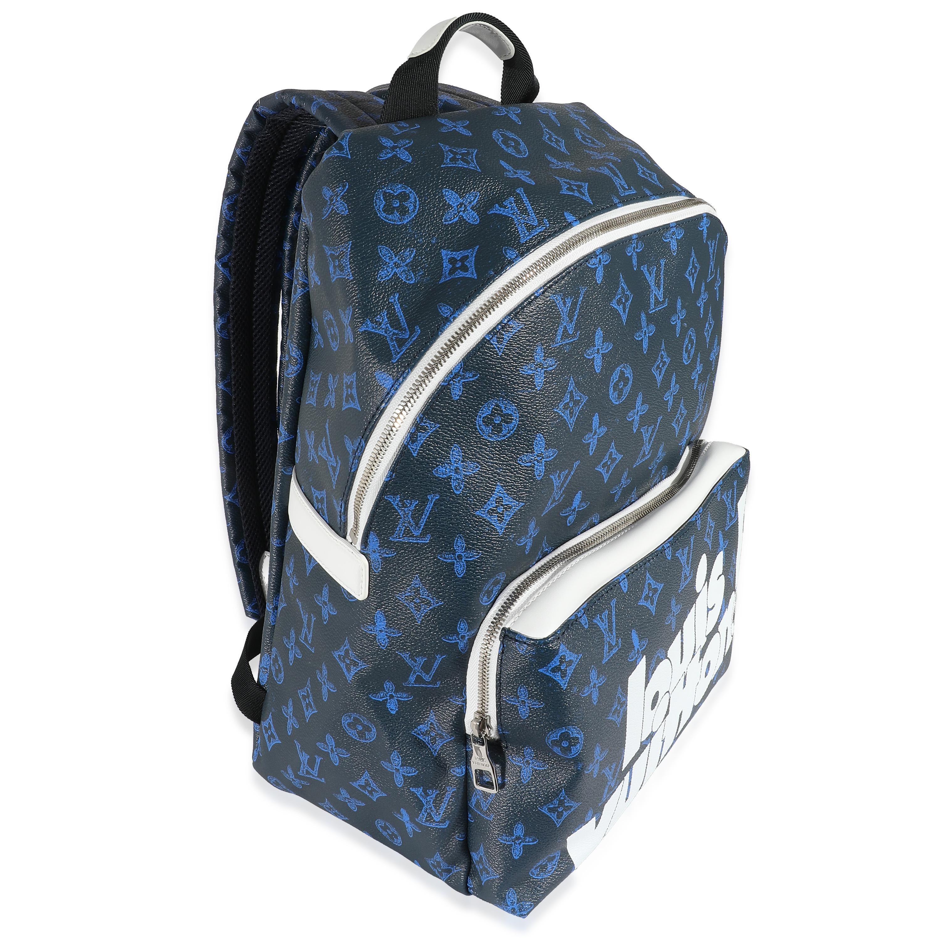 Listing Title: Louis Vuitton Blue Monogram Canvas Everyday Discovery Backpack
SKU: 135553
Condition: Pre-owned 
Handbag Condition: Very Good
Condition Comments: Item is in very good condition with minor signs of wear. Mild peeling at base