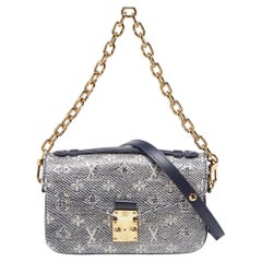 Used Louis Vuitton Blue Monogram Canvas Pochette Metis East West Bag