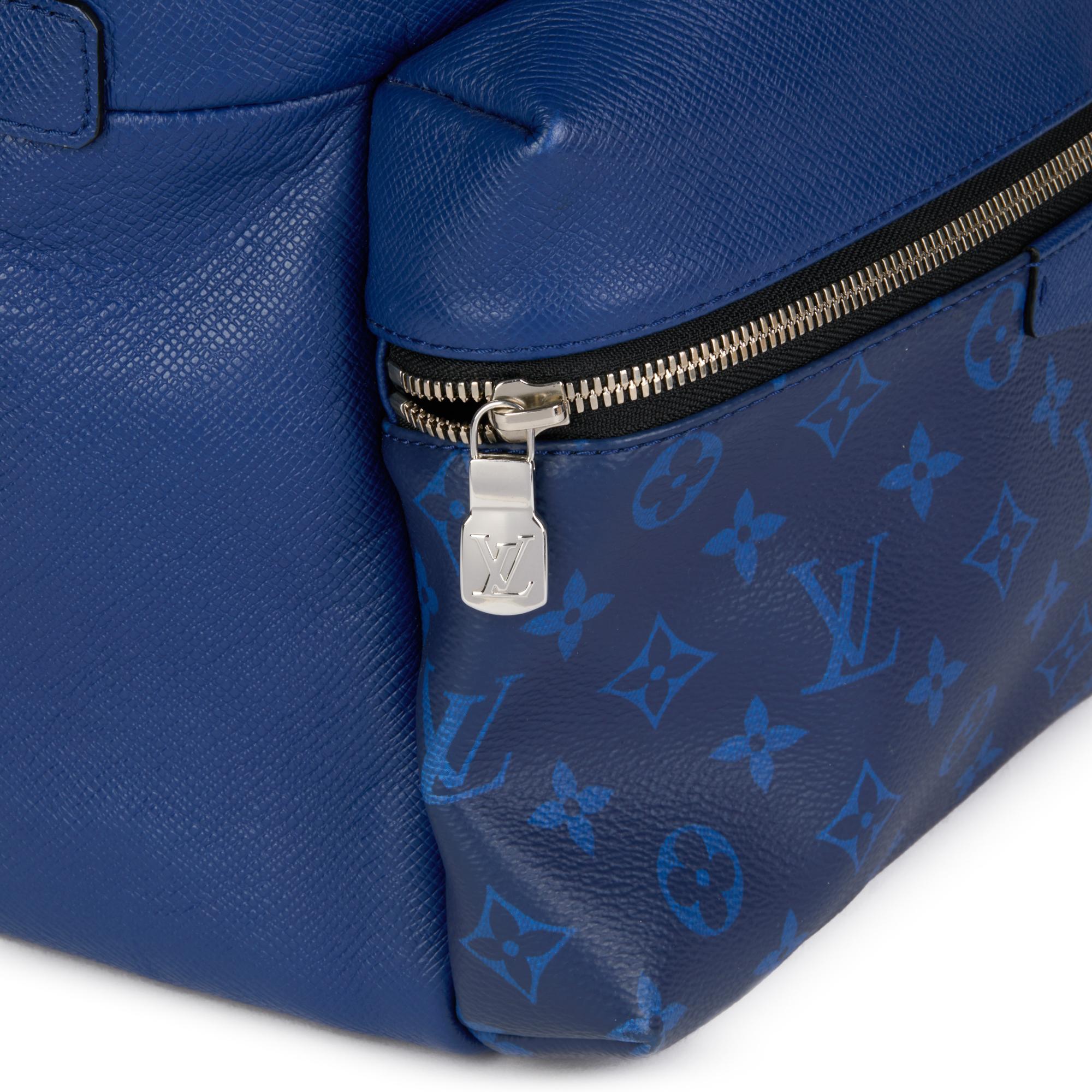 Men's LOUIS VUITTON Blue Monogram Coated Canvas & Taiga Leather Discovery Backpack PM