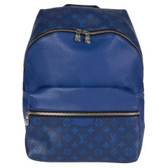 LOUIS VUITTON Blue Monogram Coated Canvas & Taiga Leather Discovery Backpack PM