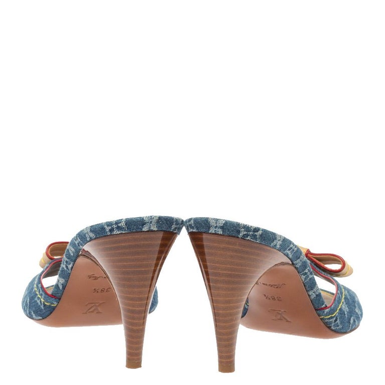 Louis Vuitton Monogram Denim and Leather Slides Sandals