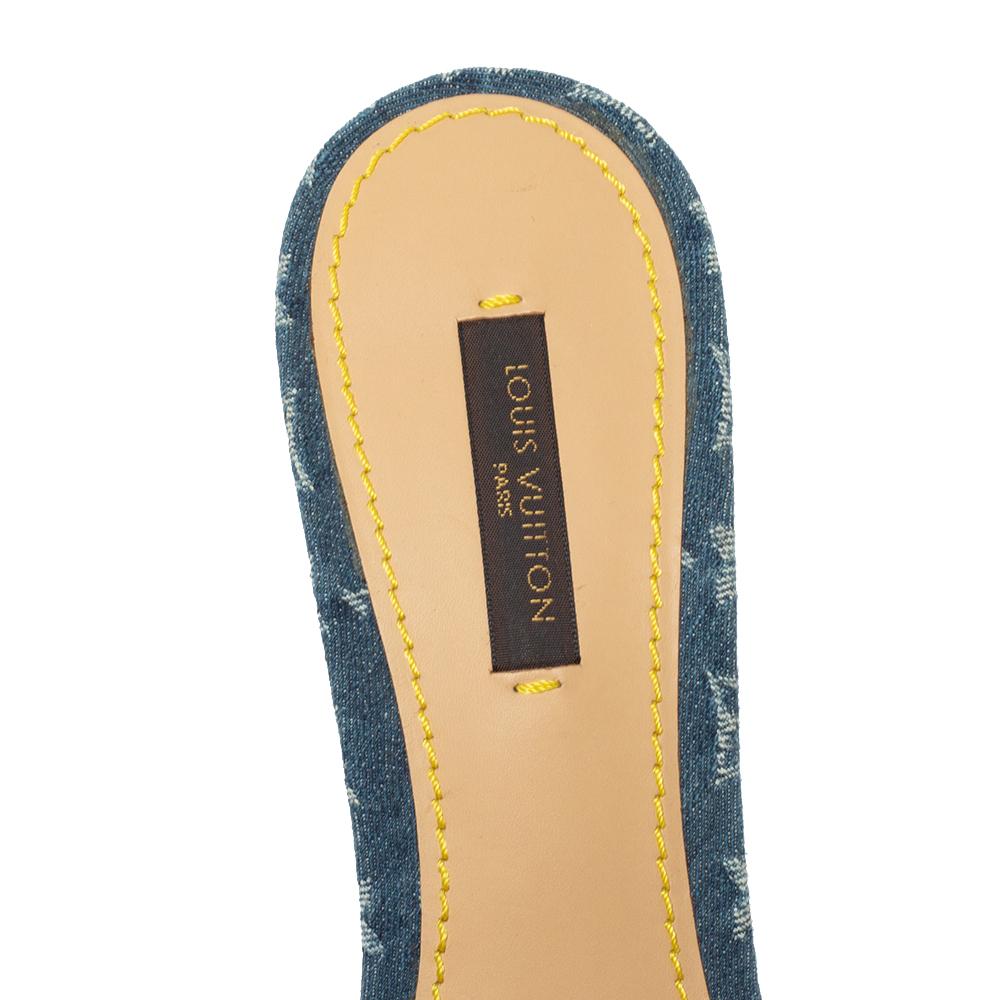 Brown Louis Vuitton Blue Monogram Denim And Leather Bow Slide Sandals Size 38.5