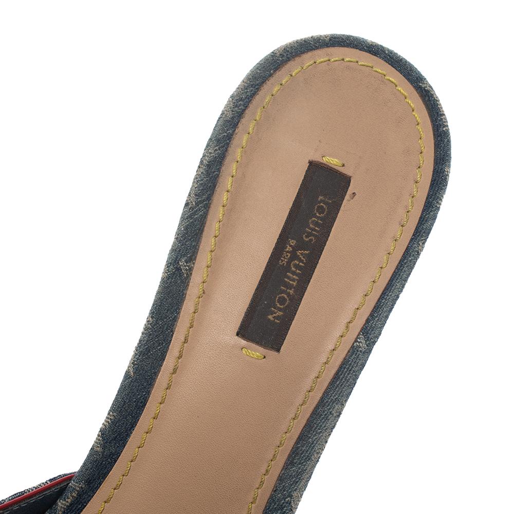 Louis Vuitton Blue Monogram Denim And Leather Bow Slide Sandals Size 41 1