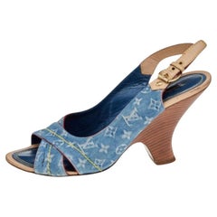 Louis Vuitton - Sandales à bride arrière en denim et cuir avec monogramme bleu, taille 38,5