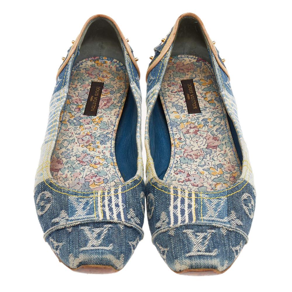 Gray Louis Vuitton Blue Monogram Denim Ballet Flats Size 37