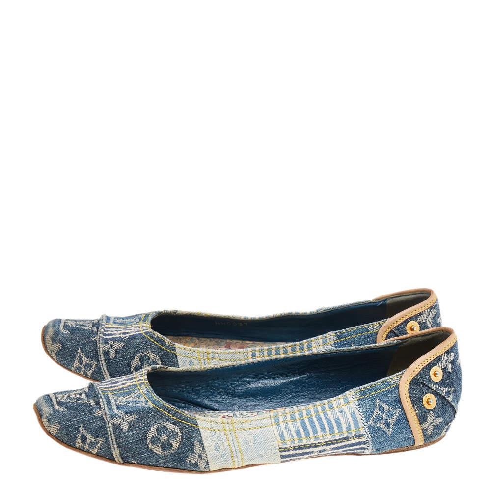 Louis Vuitton Blue Monogram Denim Ballet Flats Size 37 In Good Condition In Dubai, Al Qouz 2