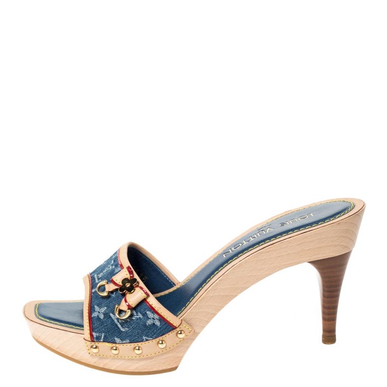 Louis Vuitton Blue Denim Monogram Denim Bow Platform Sandals Size 5.5/36 -  Yoogi's Closet