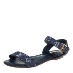 Louis Vuitton Blue Denim Formentera Ankle Strap Platform Wedge Sandals Size  36 For Sale at 1stDibs