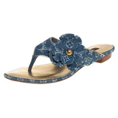 Louis Vuitton Blue Monogram Denim Freesia Flower Thong Sandals Size 35