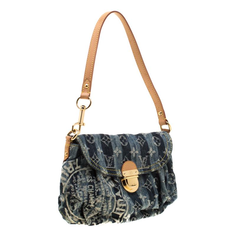 Black Louis Vuitton Blue Monogram Denim Limited Edition Mini Pleaty Raye Customise Bag