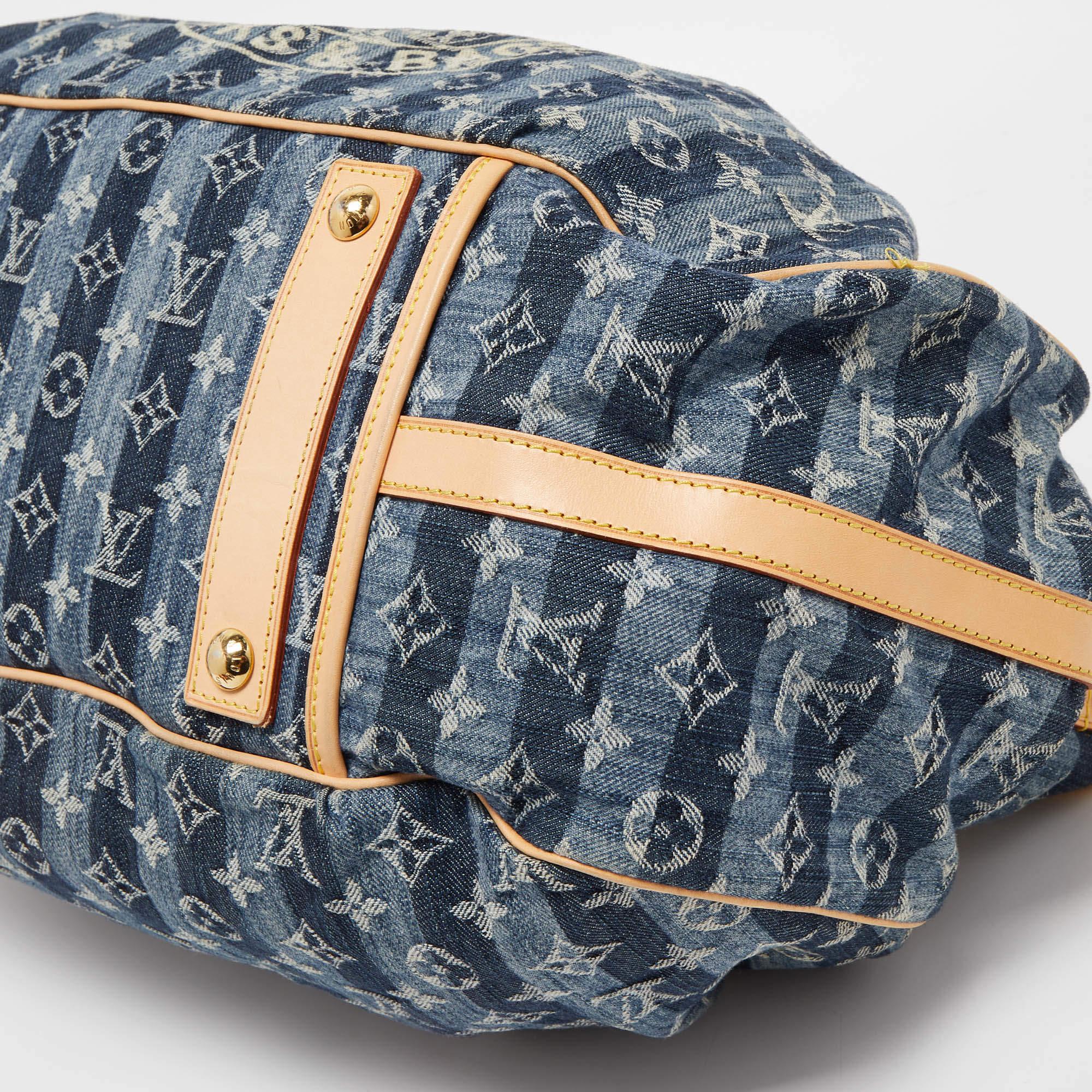 Louis Vuitton Blue Monogram Denim Limited Edition Porte Epaule Raye GM Bag 9