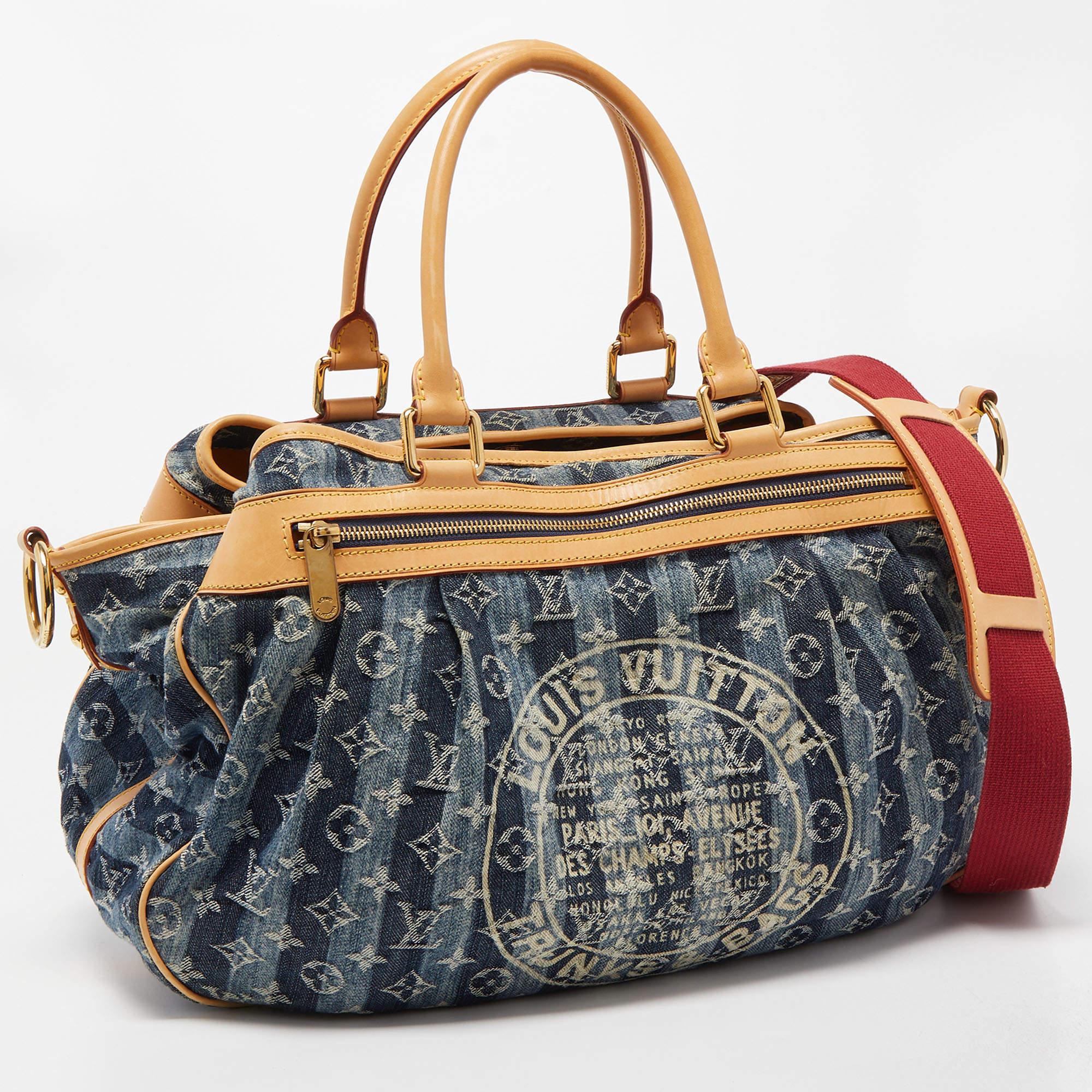 Women's Louis Vuitton Blue Monogram Denim Limited Edition Porte Epaule Raye GM Bag