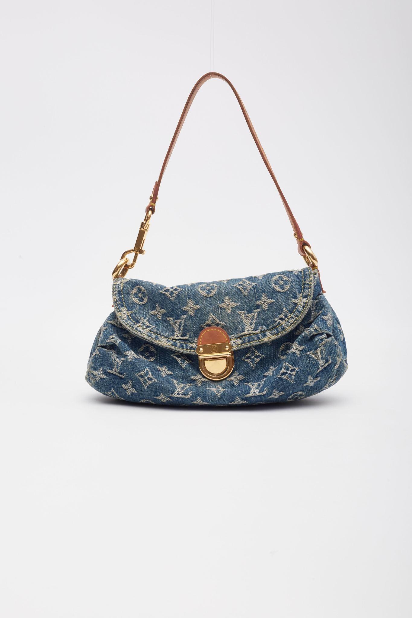 Gray Louis Vuitton Blue Monogram Denim Mini Pleaty Bag