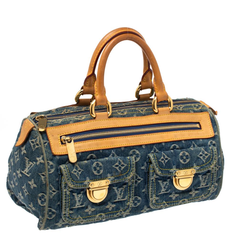 Louis Vuitton Blue Monogram Denim Neo Speedy Bag In Fair Condition In Dubai, Al Qouz 2