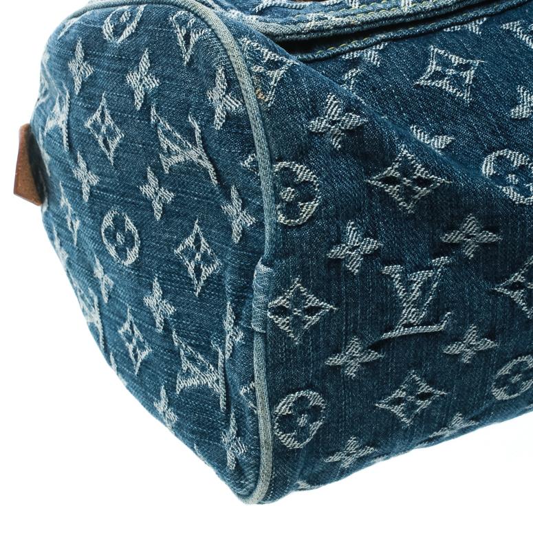 Louis Vuitton Blue Monogram Denim Neo Speedy Bag In Fair Condition In Dubai, Al Qouz 2