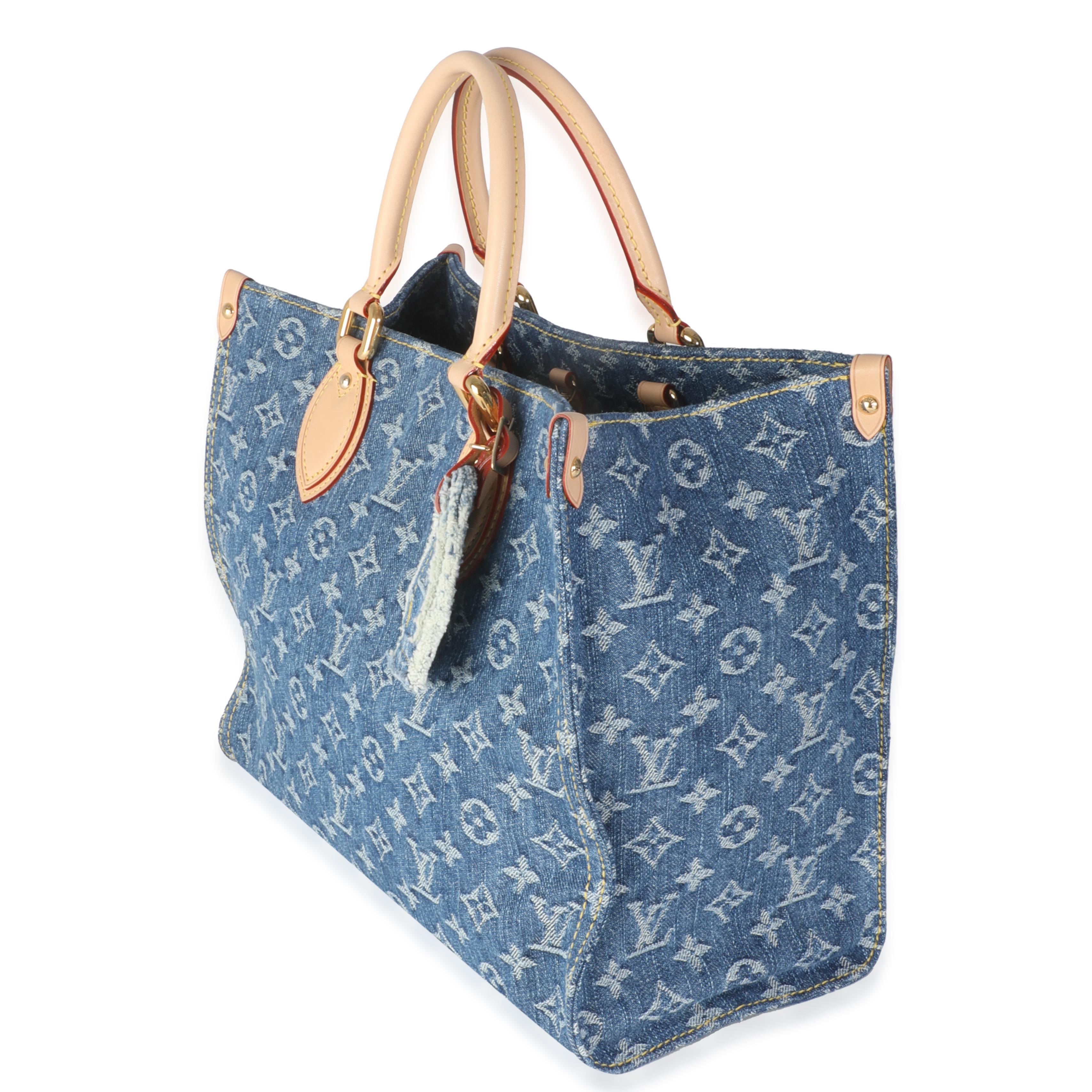 Gray Louis Vuitton Blue Monogram Denim Onthego MM