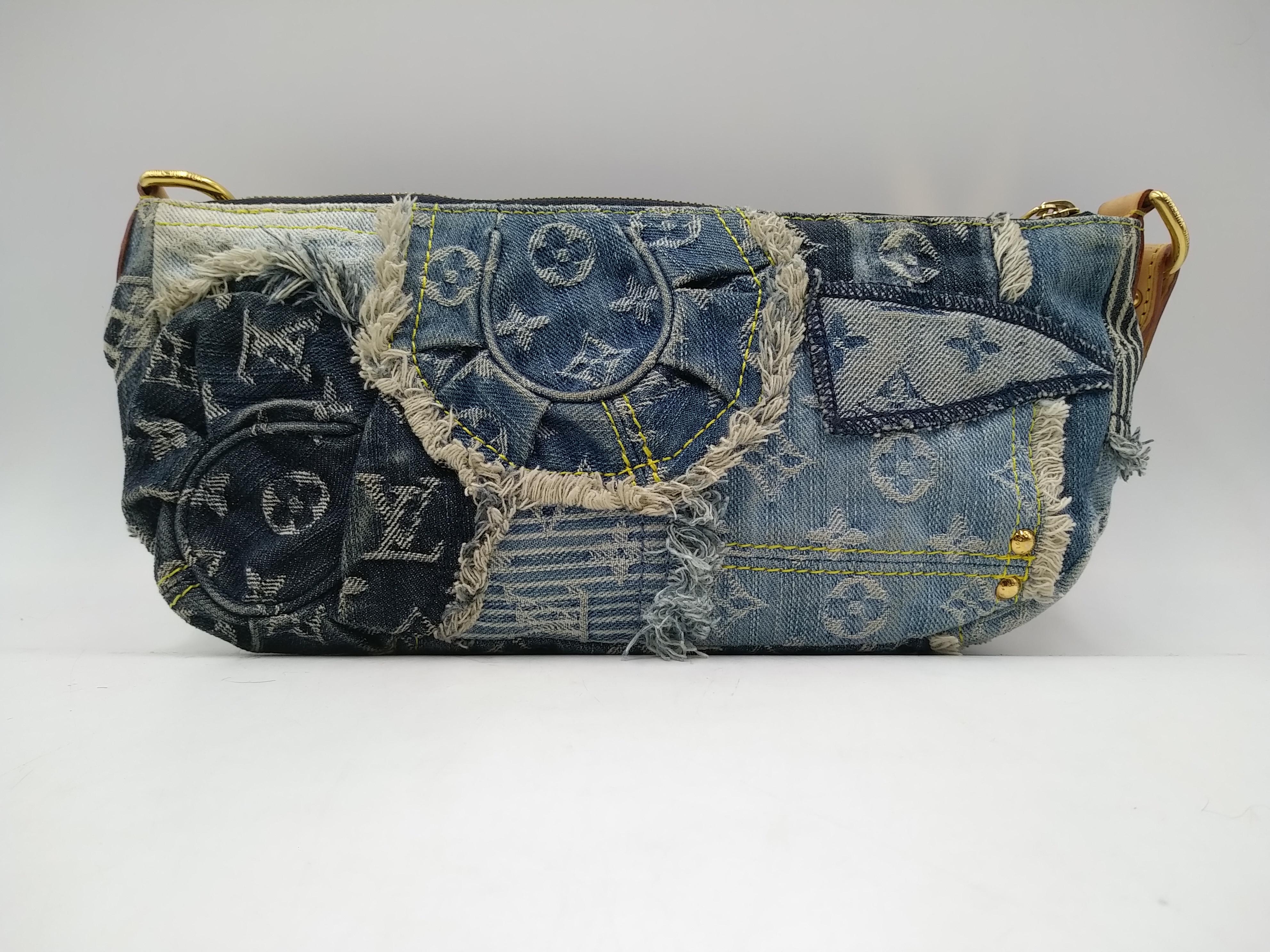 Gray Louis Vuitton Blue Monogram Denim Patchwork Pouchy Bag