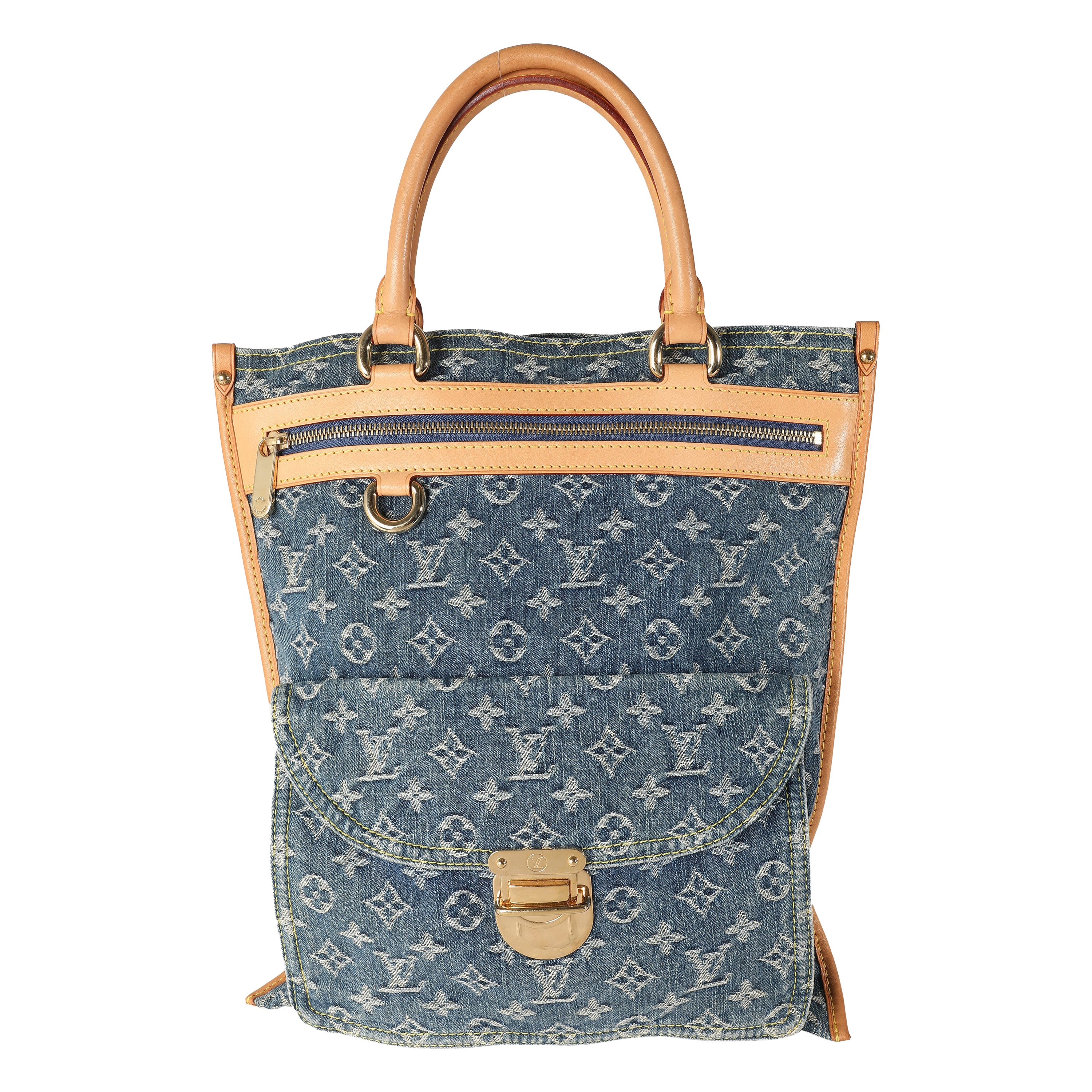 Louis Vuitton - Sac plat en denim bleu monogrammé
