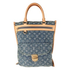 Louis Vuitton - Sac plat en denim bleu monogrammé