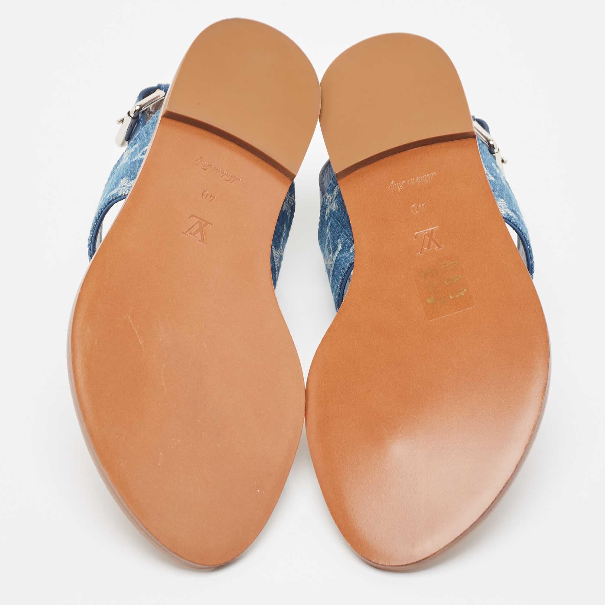 Louis Vuitton Blue Monogram Denim Starboard Flat Thong Sandals Size 40 1