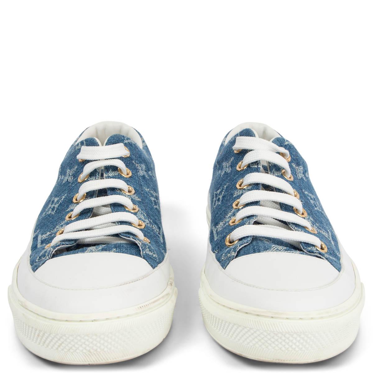 100% authentic Louis Vuitton 2019 Stellar low-top sneakers in Monogram denim with white leather trimming and tip set on white rubber soles. Have been worn and are in excellent condition. 

Measurements
Imprinted Size	37.5
Shoe Size	37.5
Inside