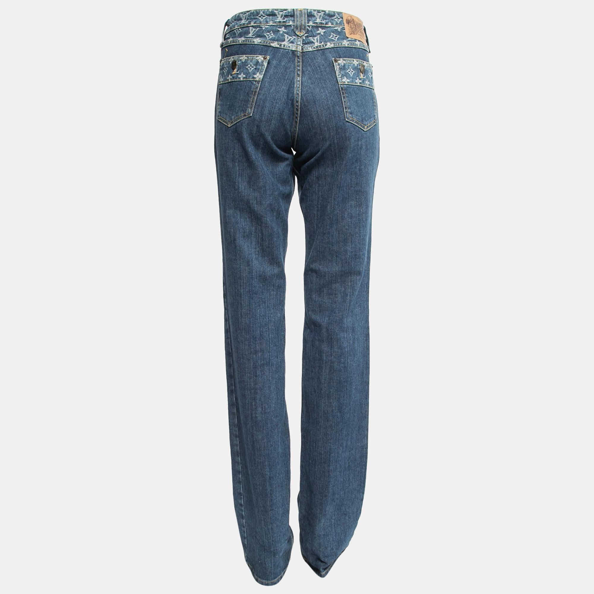 Louis Vuitton Blue Monogram Denim Straight Leg Jeans L Waist 34