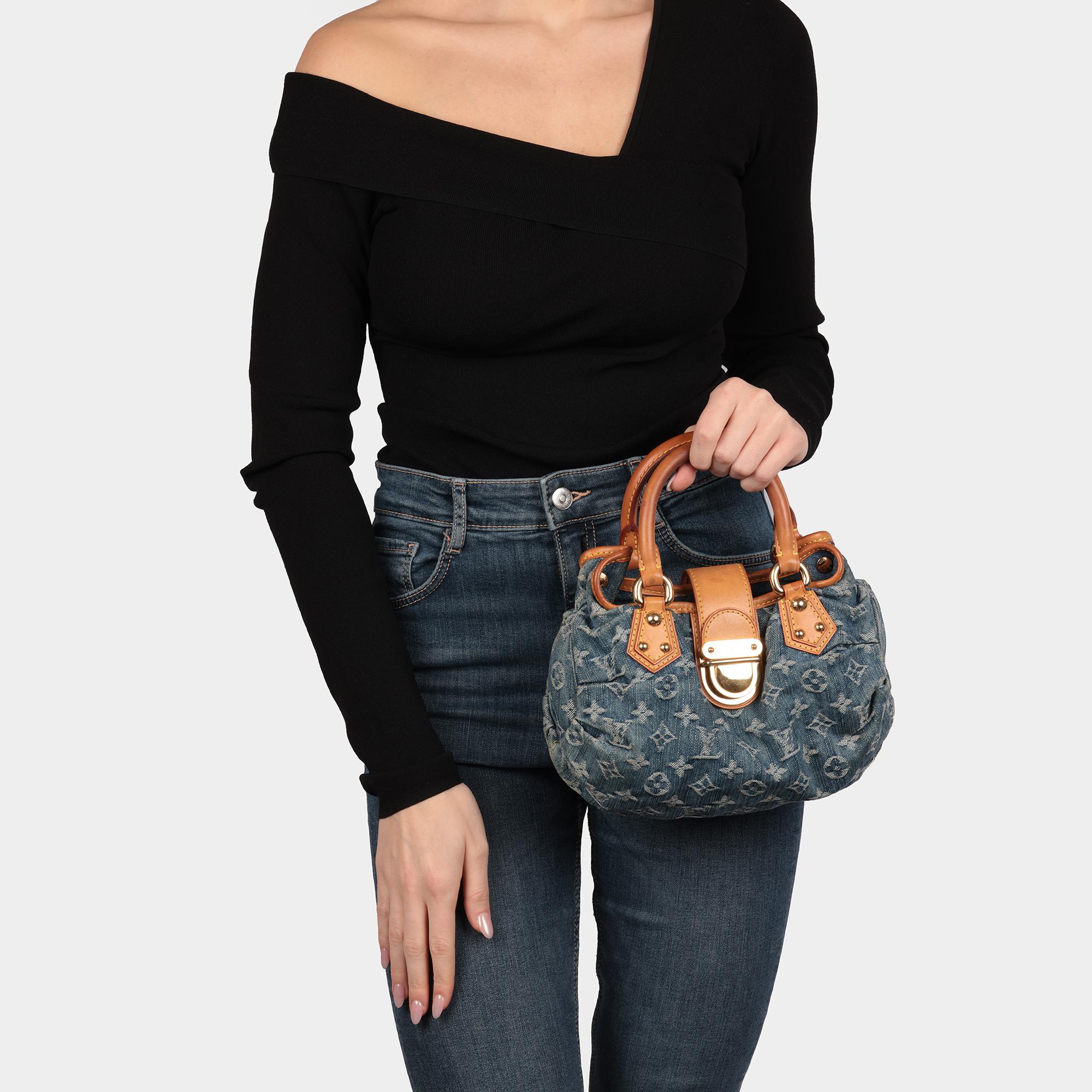 LOUIS VUITTON Blue Monogram Denim & Vachetta Leather Pleaty 5