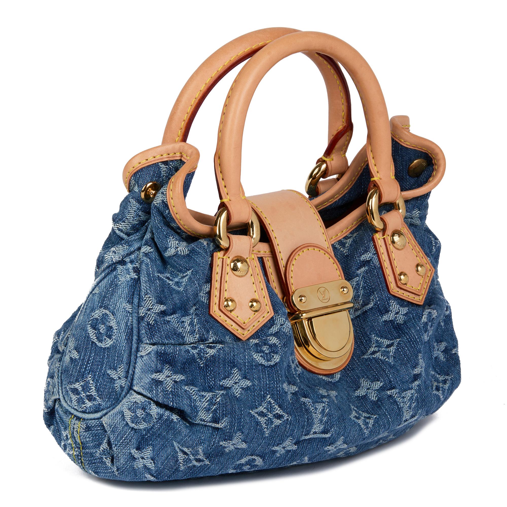 LOUIS VUITTON
Blue Monogram Denim & Vachetta Leather Pleaty

Serial Number: VI0096
Age (Circa): 2006
Accompanied By: Louis Vuitton Dust Bag, Care Booklet
Authenticity Details: Date Stamp (Made in France)
Gender: Ladies
Type: Tote

Colour: