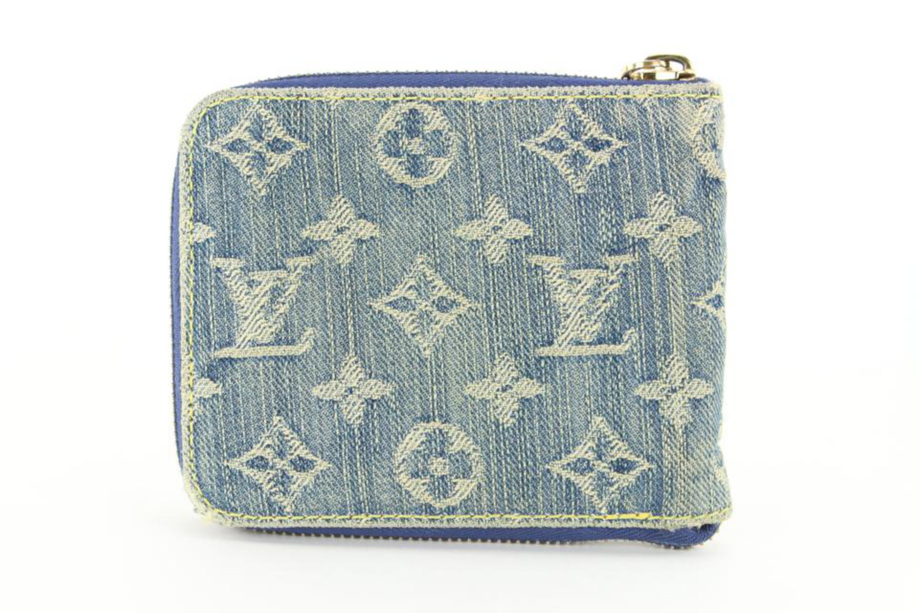 Gray Louis Vuitton Blue Monogram Denim Zippy Coin Wallet Compact 3LVJ1020 For Sale