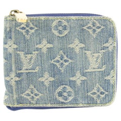 Louis Vuitton Blau Monogramm Denim Geldbörse mit Reißverschluss Münze Brieftasche kompakt 3LVJ1020