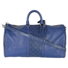 Louis Vuitton Blue Monogram Eclipse Taiga Keepall Bandouliere 45
